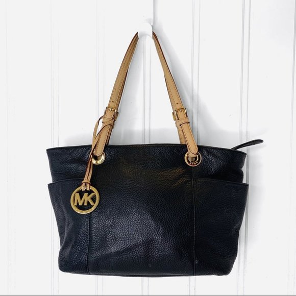 Michael Kors Handbags - MICHAEL KORS TAN BLACK PEBBLE LEATHER SHOULDER BAG WITH HANDLE BAG TOP Z…